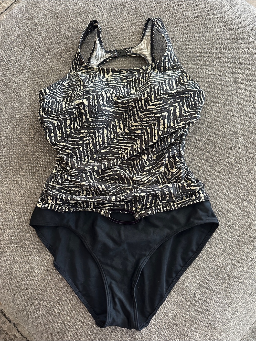 Christina Black & Cream Patterned Tank One-Piece Swimsuit